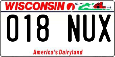 WI license plate 018NUX