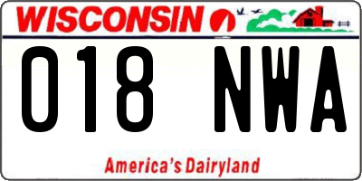 WI license plate 018NWA