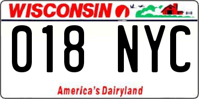 WI license plate 018NYC