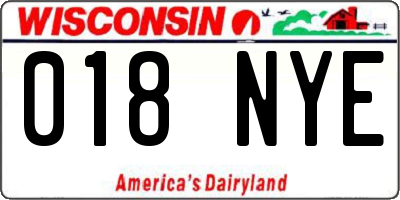 WI license plate 018NYE