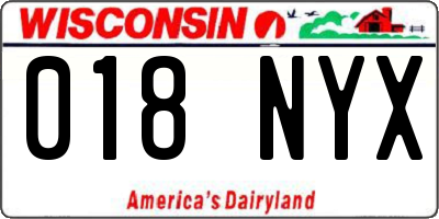 WI license plate 018NYX