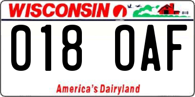 WI license plate 018OAF
