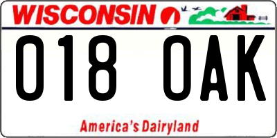 WI license plate 018OAK