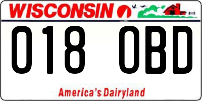 WI license plate 018OBD
