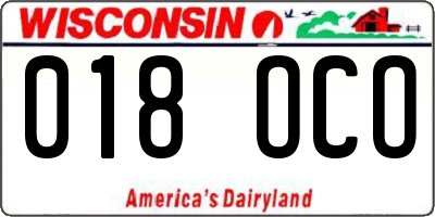 WI license plate 018OCO