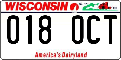 WI license plate 018OCT