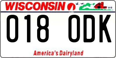 WI license plate 018ODK
