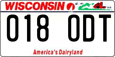 WI license plate 018ODT