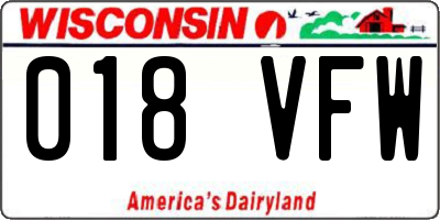 WI license plate 018VFW