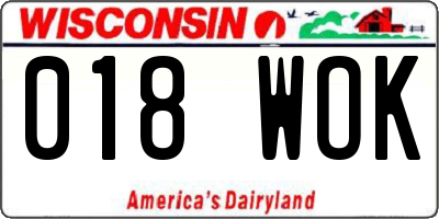 WI license plate 018WOK