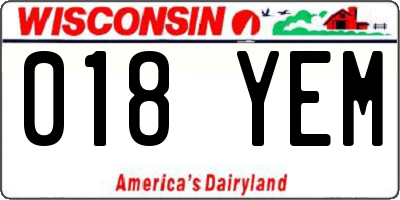 WI license plate 018YEM