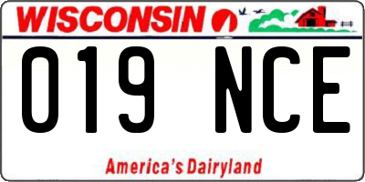 WI license plate 019NCE