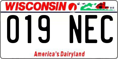 WI license plate 019NEC