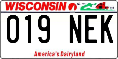 WI license plate 019NEK