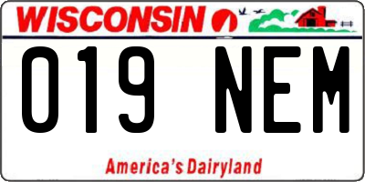WI license plate 019NEM