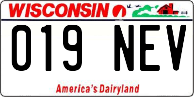 WI license plate 019NEV