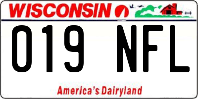 WI license plate 019NFL