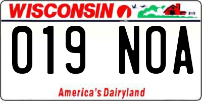 WI license plate 019NOA