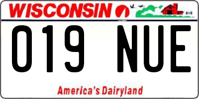 WI license plate 019NUE