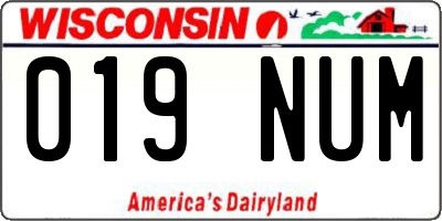 WI license plate 019NUM