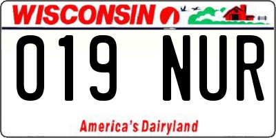 WI license plate 019NUR