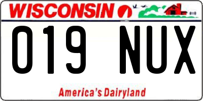 WI license plate 019NUX