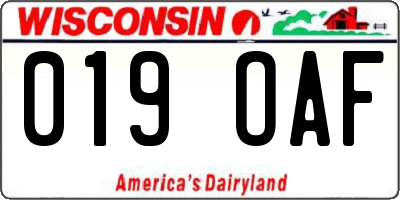 WI license plate 019OAF