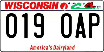 WI license plate 019OAP
