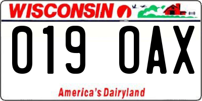WI license plate 019OAX