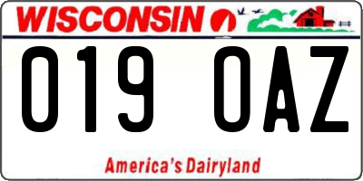 WI license plate 019OAZ