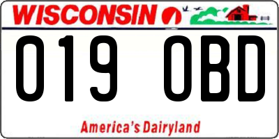 WI license plate 019OBD