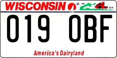 WI license plate 019OBF