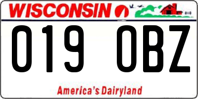 WI license plate 019OBZ