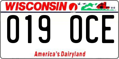 WI license plate 019OCE