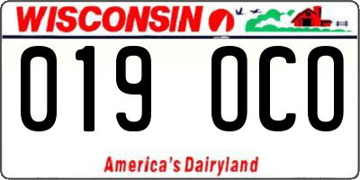WI license plate 019OCO
