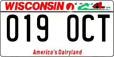 WI license plate 019OCT