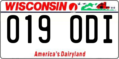 WI license plate 019ODI