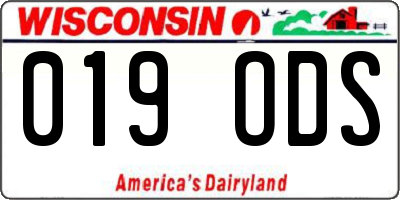 WI license plate 019ODS
