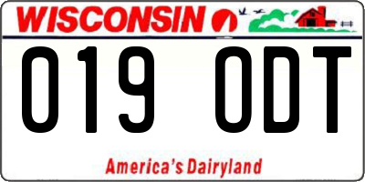 WI license plate 019ODT