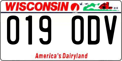 WI license plate 019ODV