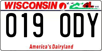 WI license plate 019ODY