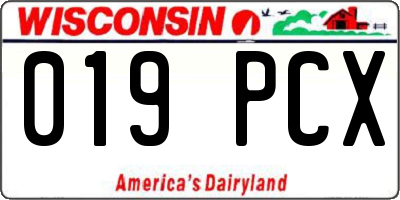 WI license plate 019PCX
