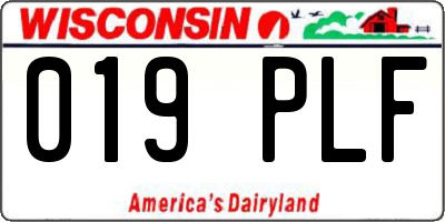 WI license plate 019PLF