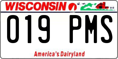 WI license plate 019PMS