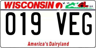 WI license plate 019VEG