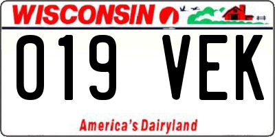 WI license plate 019VEK