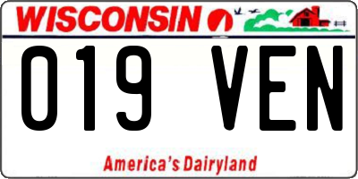 WI license plate 019VEN