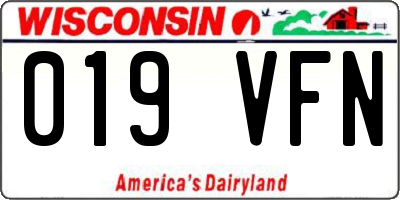 WI license plate 019VFN