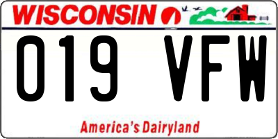 WI license plate 019VFW