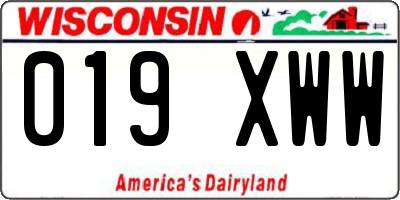 WI license plate 019XWW